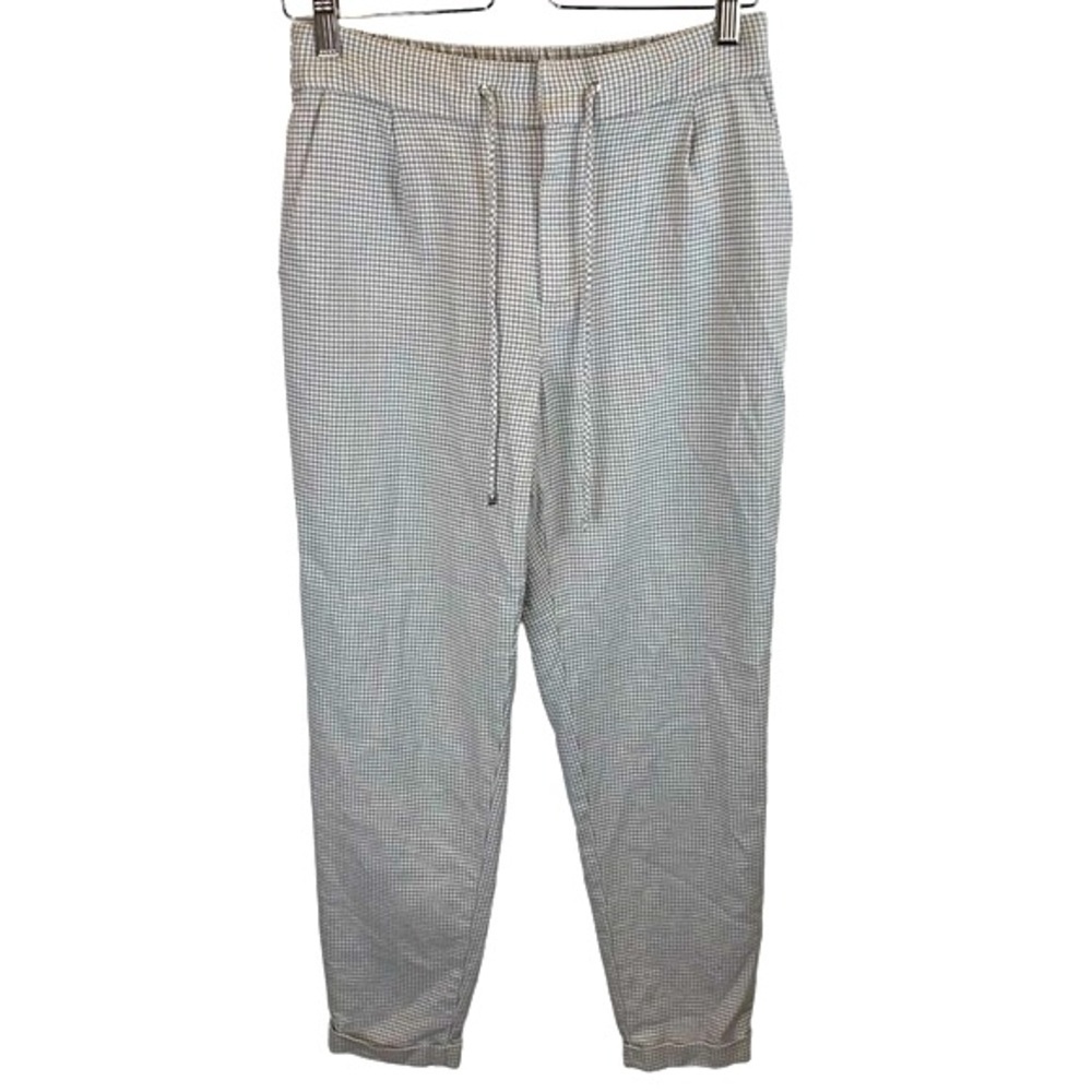 Massimo Dutti Grey Ivory Houndstooth Pattern Pleated Jogger Style Pants sz 6